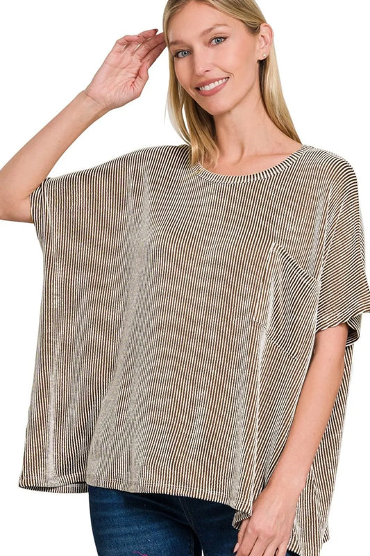 Image of Zenana Corded Rib Oversized Short Sleeve Top | Queeble.shop