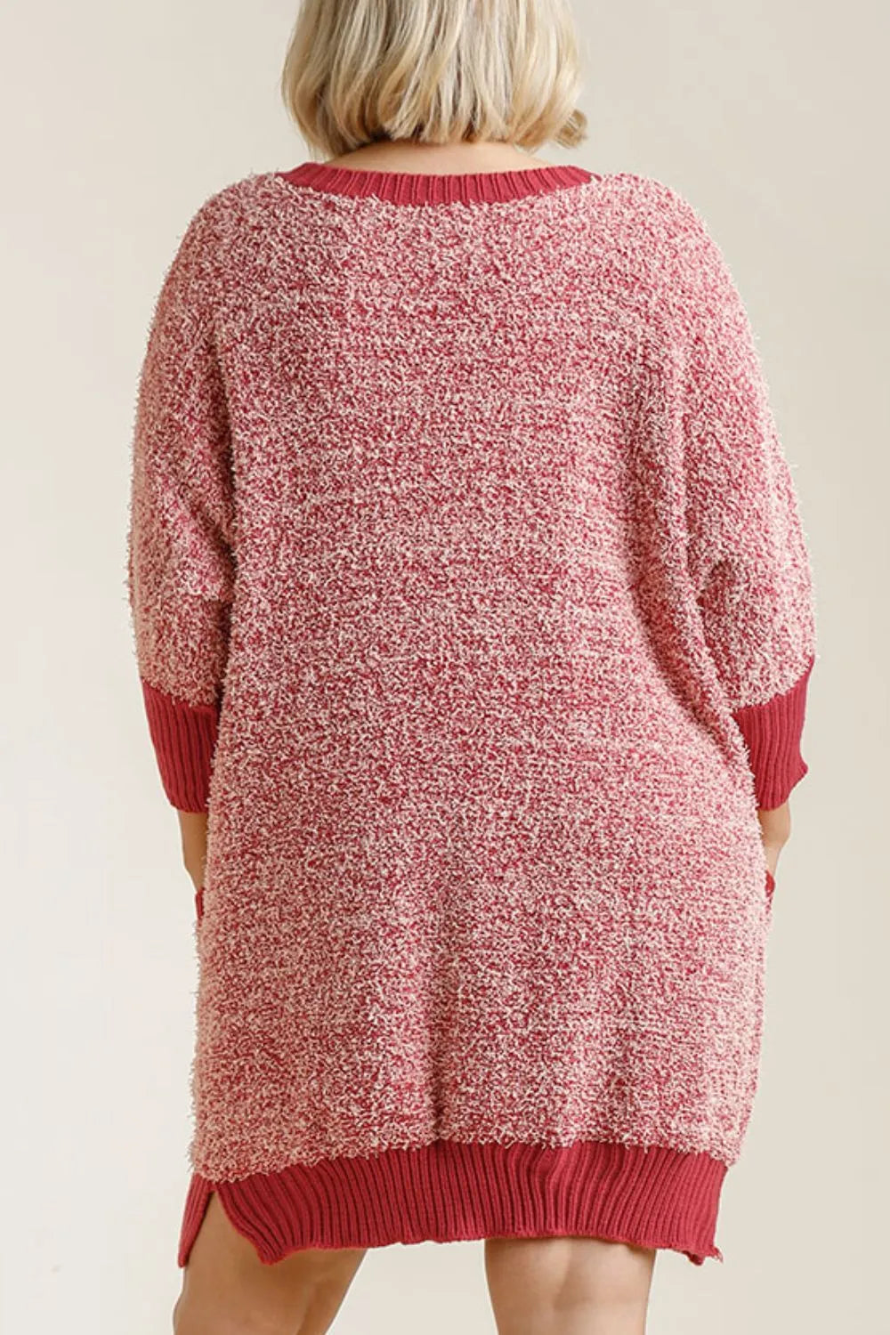 Image of Umgee Full Size Ribbed Hem Round Neck 3/4 Sleeve Sweater Dress with Pockets Plus Size | Queeble.shop
