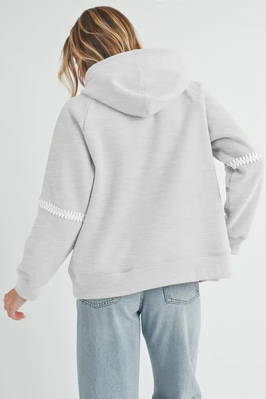 Image of Aemi + Co Lace Detail Drawstring Hoodie with Kangaroo Pocket | Queeble.shop