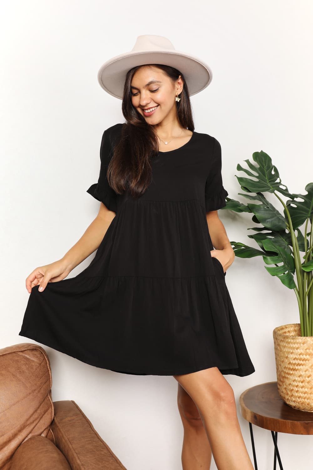 Image of Mandy V-Neck Flounce Sleeve Tiered Dress | Queeble.shop