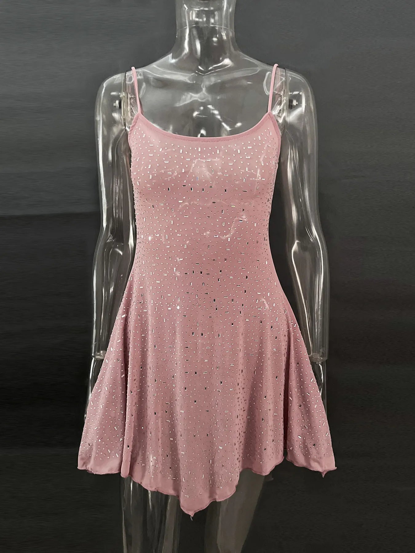 Image of Rhinestone Decor Mini Cami Dress | Queeble.shop
