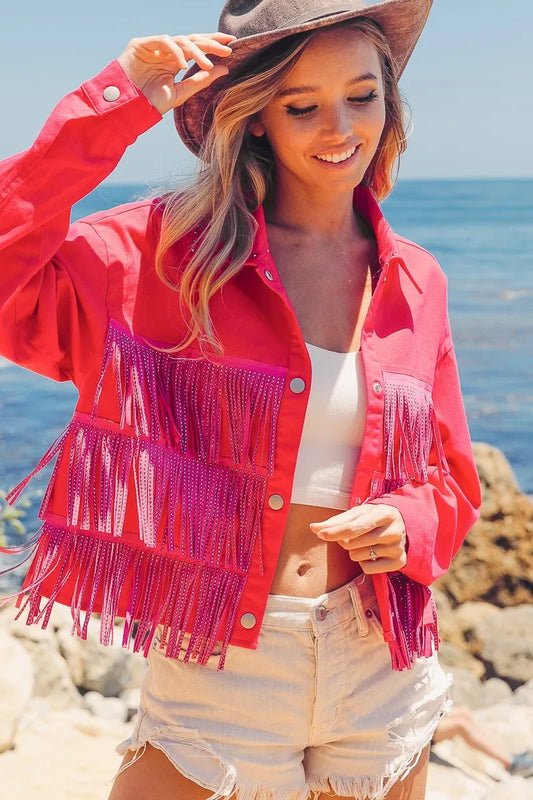Image of BiBi Rhinestone Fringe with Studed Collar Jacket | Queeble.shop