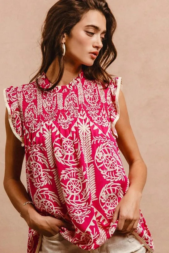 Image of BiBi Printed Ruffle Sleeve Top | Queeble.shop