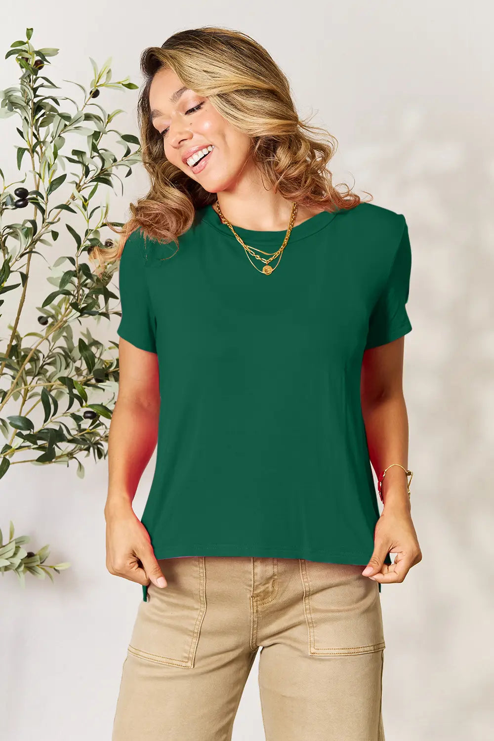 Image of Basic Bae Full Size Round Neck Short Sleeve T-Shirt Plus Size | Queeble.shop