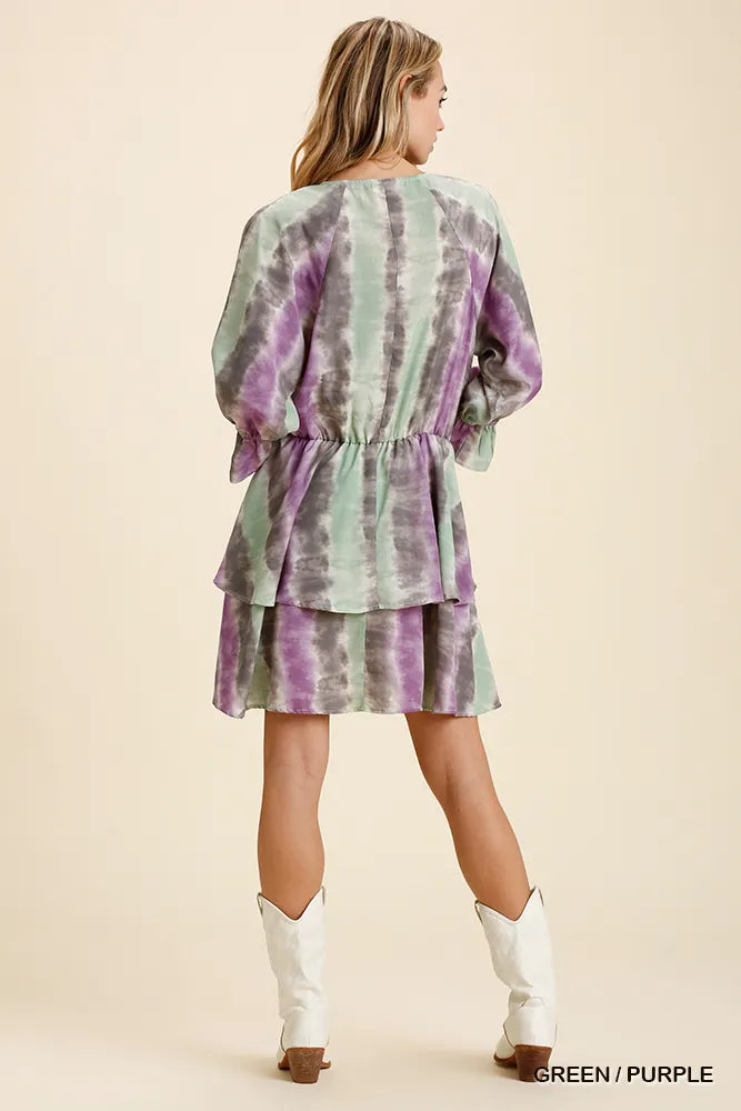 Image of Umgee Tie Dye Ruffled Layered Dress with Elastic Waistband | Queeble.shop