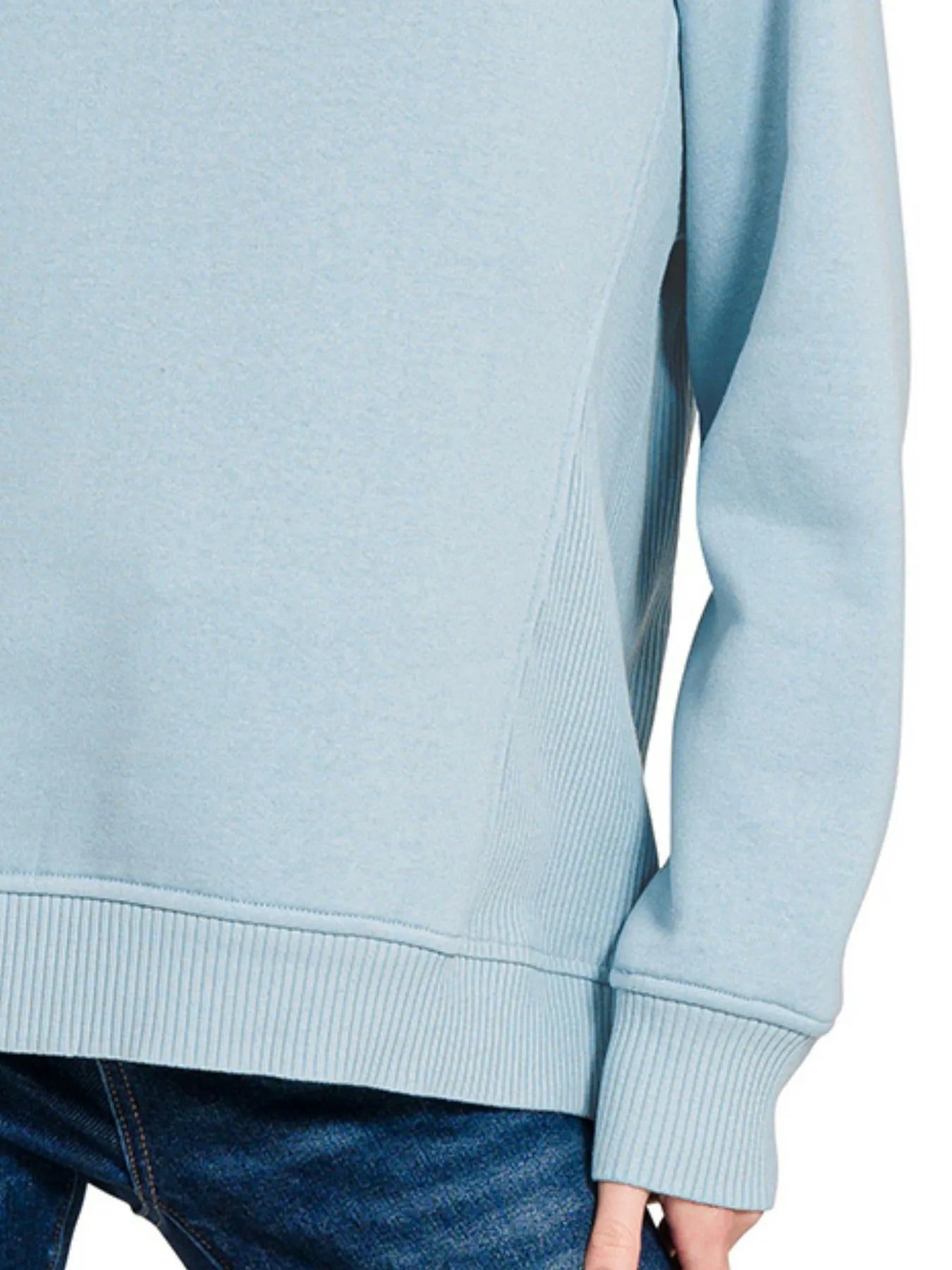 Image of Zenana Fleece Round Neck Ribbed Side Raglan Sweatshirt | Queeble.shop