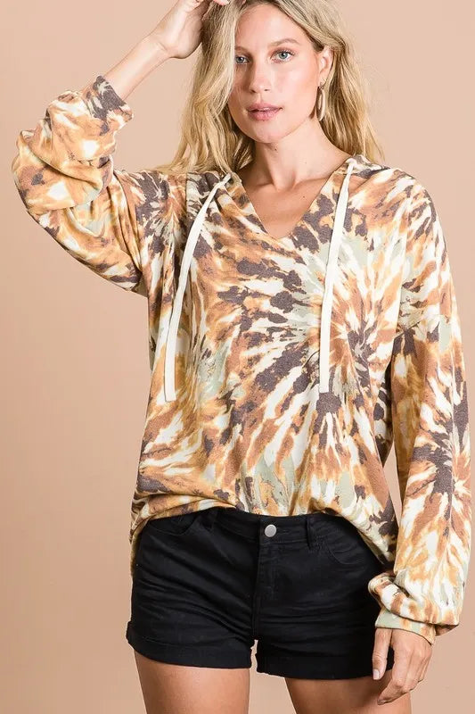 Image of BiBi Tie Dye Terry Hoodie With Twill Tape Drawstring | Queeble.shop