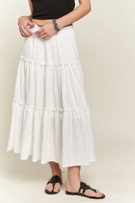 Image of ADORA Rhinestone Accent Tiered Skirt | Queeble.shop