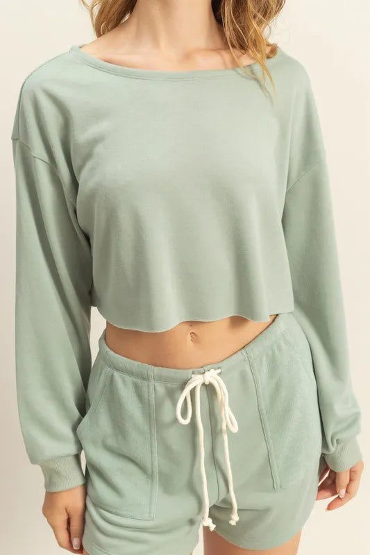 Image of HYFVE Boat Neck Long Sleeve Cropped Top | Queeble.shop