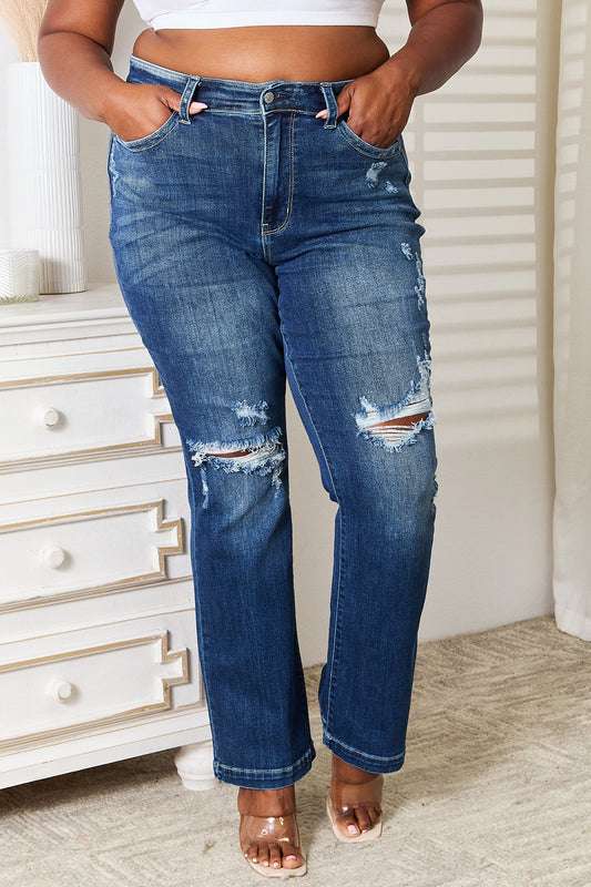 Image of Judy Blue Full Size Mid Rise Hand Sand & Destroy Bootcut Jeans | Queeble.shop