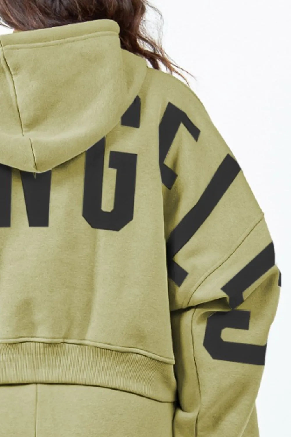 Image of American Bazi Letter Graphic Long Sleeve Drawstring Cropped Hoodie | Queeble.shop