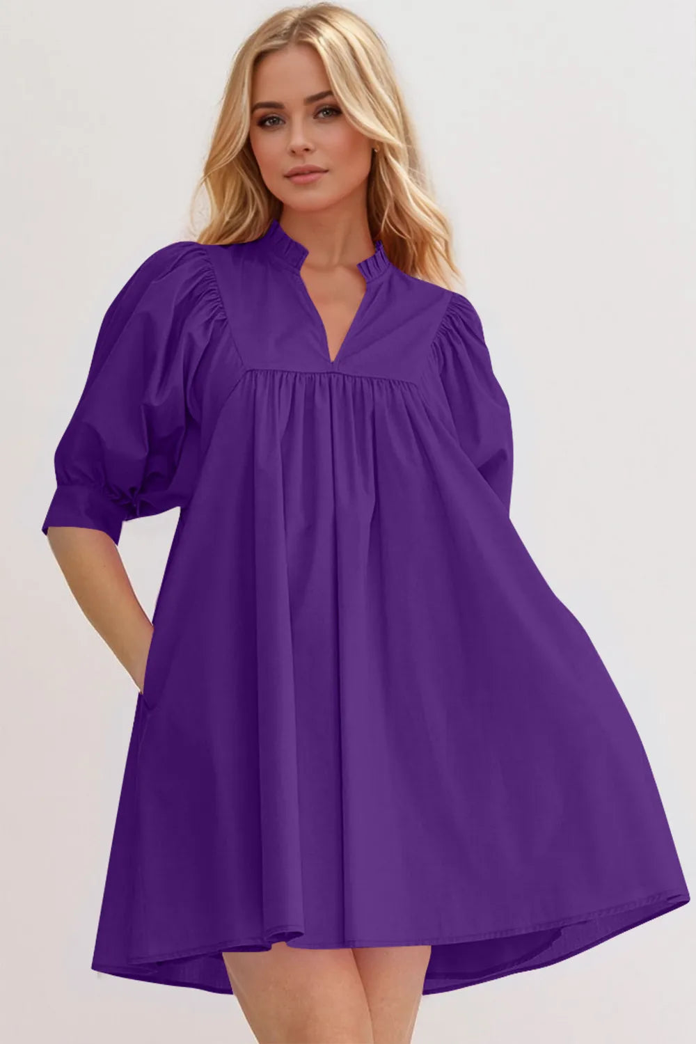 Image of Oh Frill Notched Puff Sleeve Babydoll Mini Dress | Queeble.shop