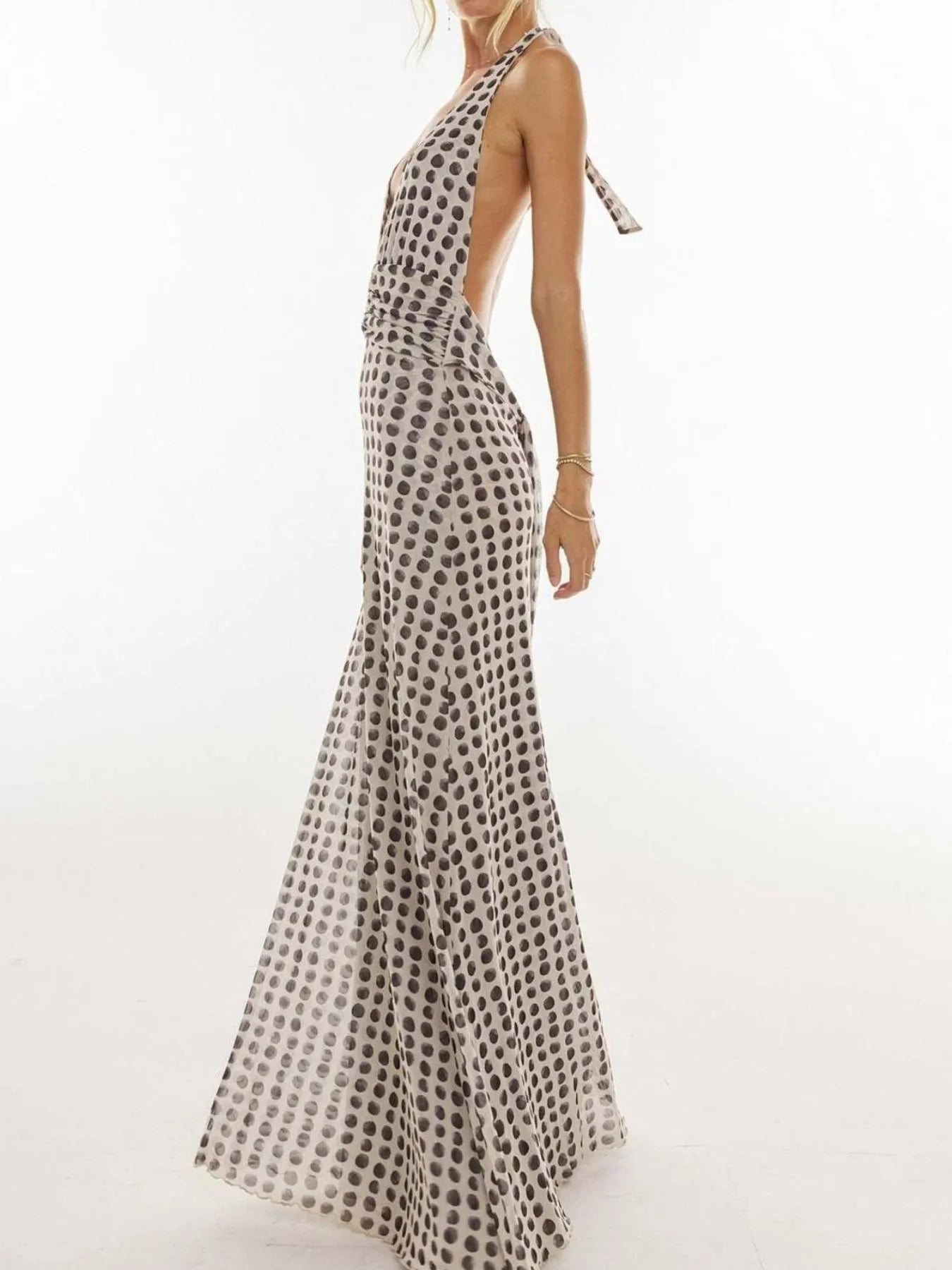 Image of Floral Halter Neck Deep V Maxi Dress | Queeble.shop