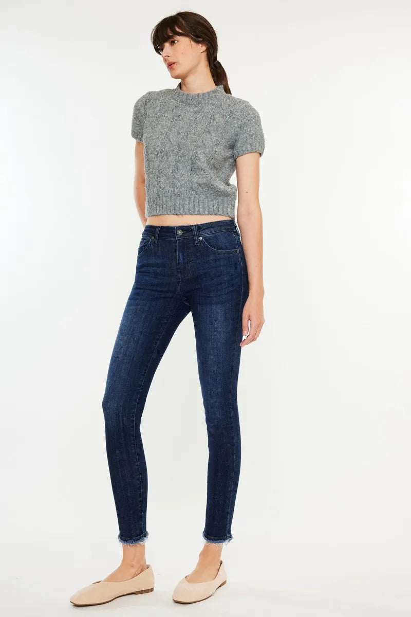 Image of Kancan High-Rise Slim Fit Raw Hem Ankle Jeans | Queeble.shop
