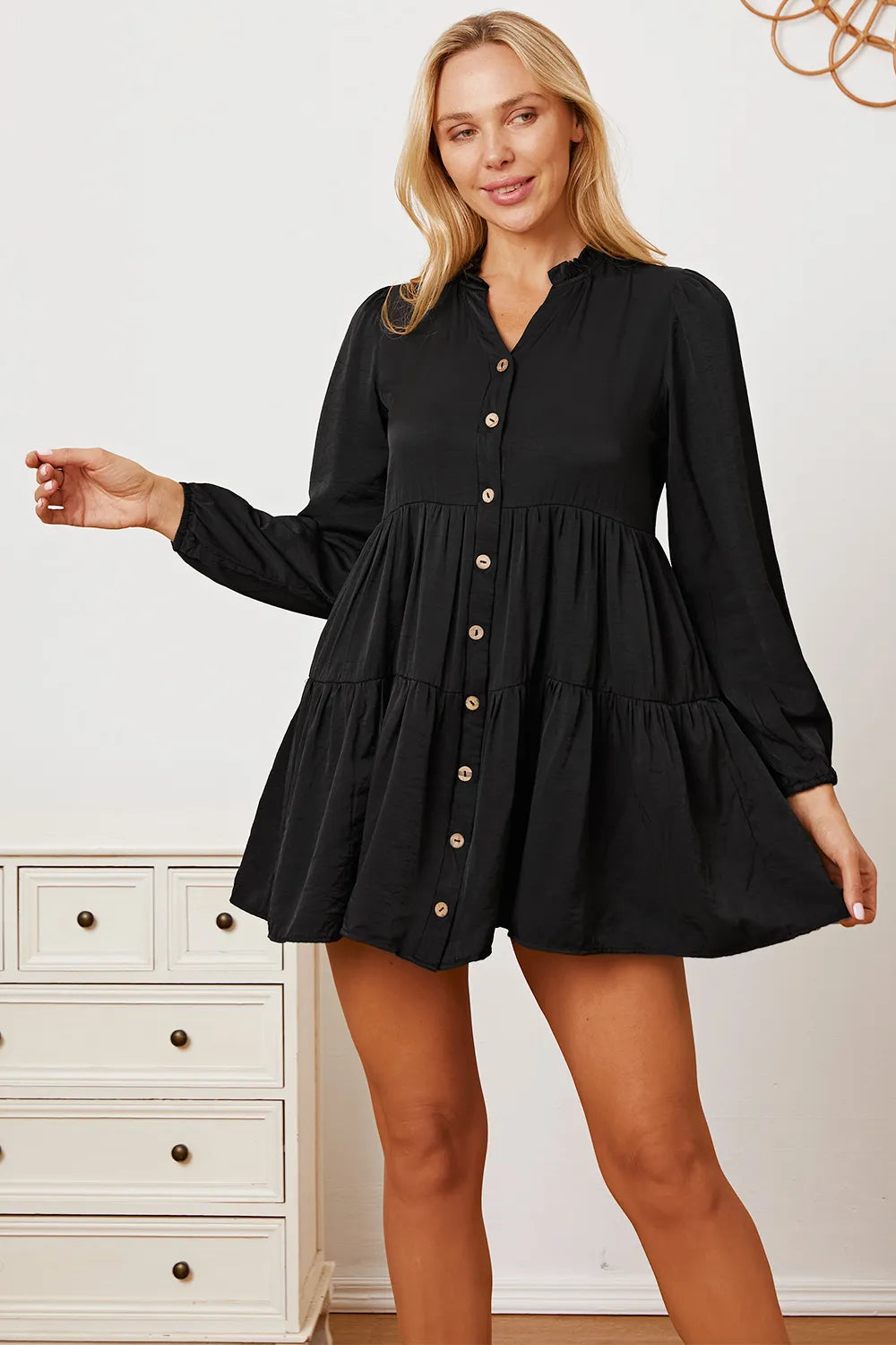 Image of Ruffled Button Up Long Sleeve Tiered Shirt | Queeble.shop