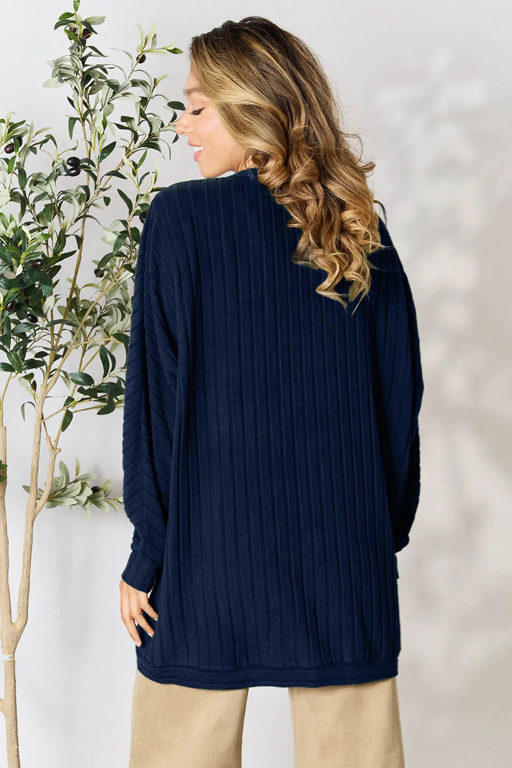 Image of Basic Bae Full Size Ribbed Cocoon Cardigan | Queeble.shop