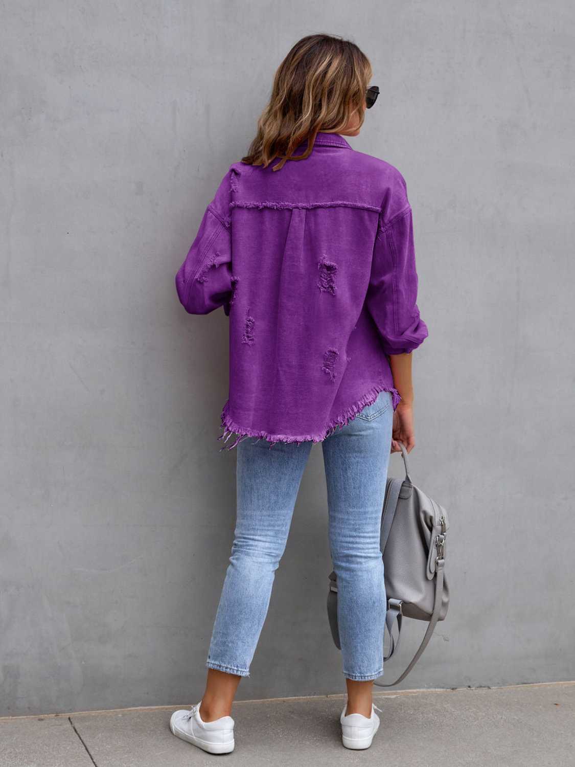 Image of Distressed Drop Shoulder Denim Jacket | Queeble.shop