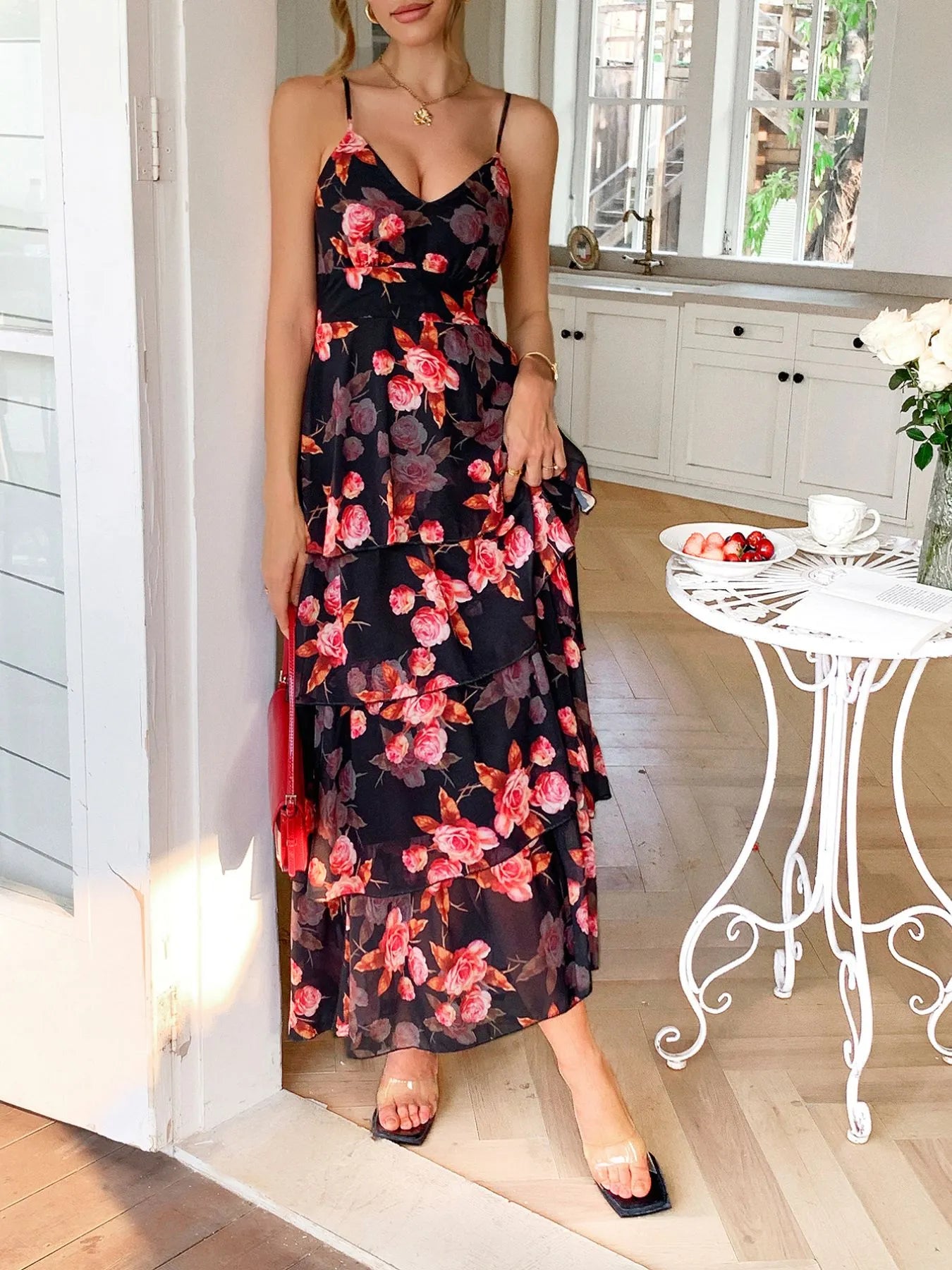 Image of Floral Print Layered Maxi Cami Dress | Queeble.shop