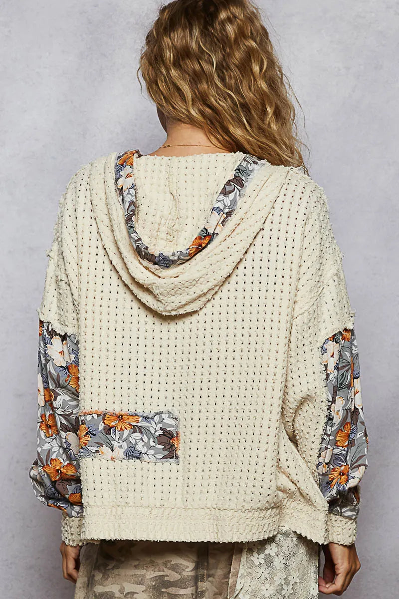 Image of POL Zip Up Floral and Lace Patch Washed Hoodie | Queeble.shop