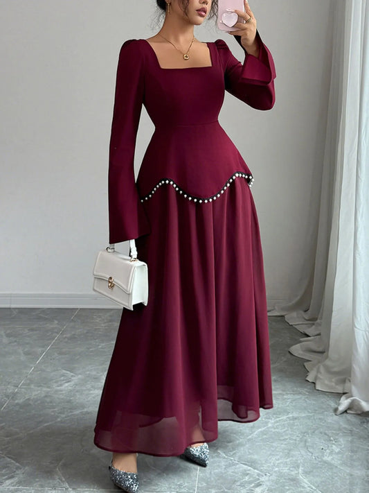 Image of Square Neck Long Sleeve Maxi Dress | Queeble.shop