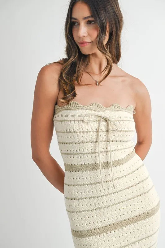 Image of MABLE Contrast Striped Crochet Knit Midi Dress | Queeble.shop