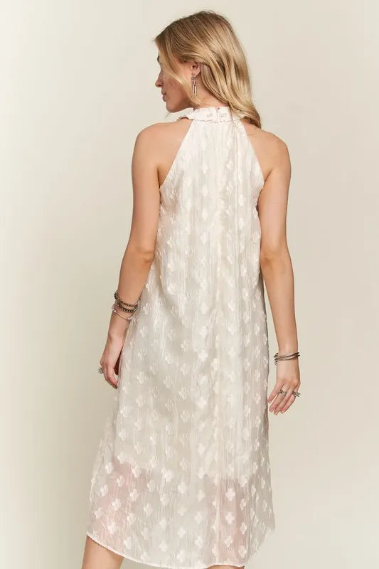 Image of ADORA Applique Pearl Detail Grecian Neck Midi Dress | Queeble.shop