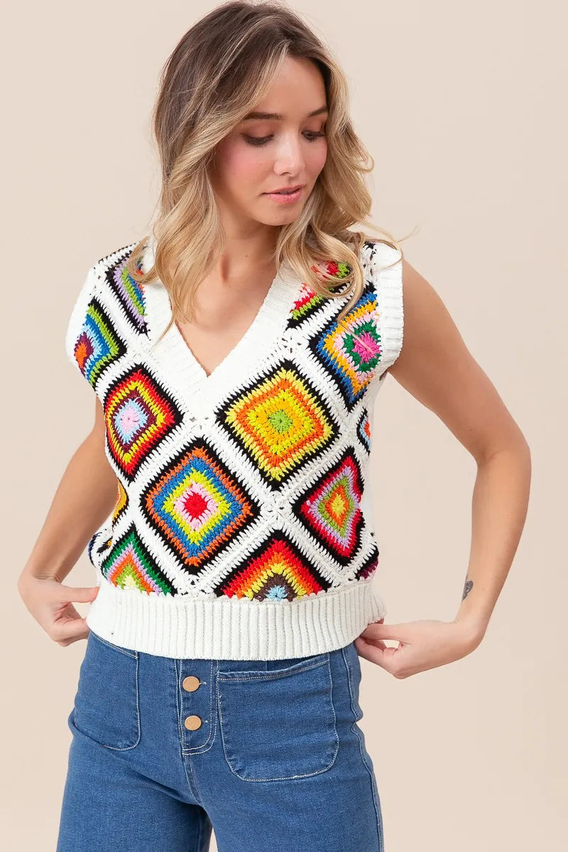 Image of BiBi Diamond Granny Square Sweater Vest | Queeble.shop