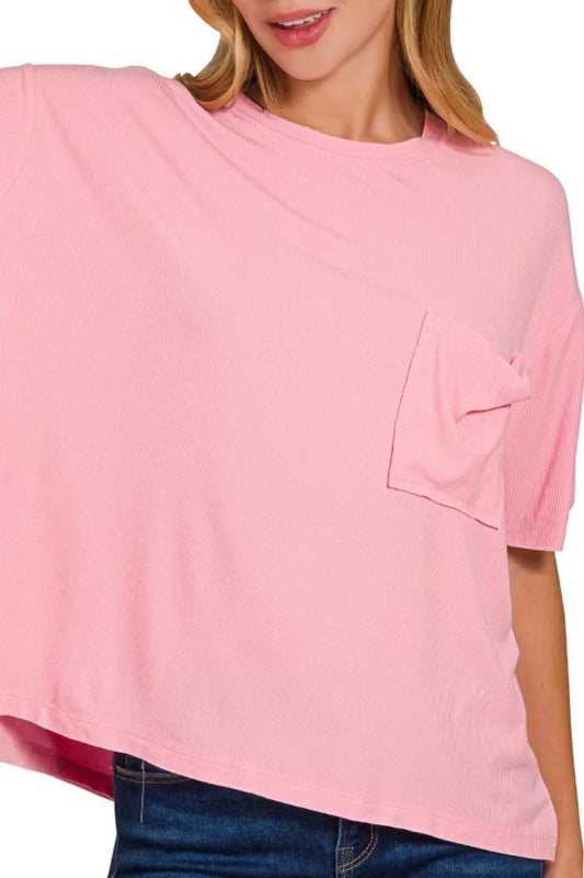 Image of Zenana Oversized Ribbed Round Neck Short Sleeve Tee | Queeble.shop