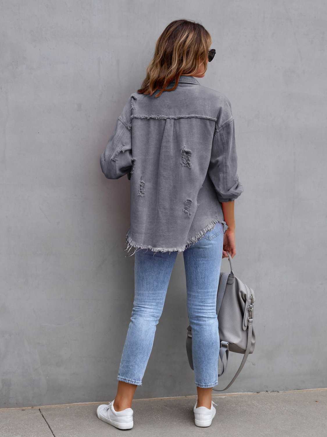Image of Distressed Drop Shoulder Denim Jacket | Queeble.shop