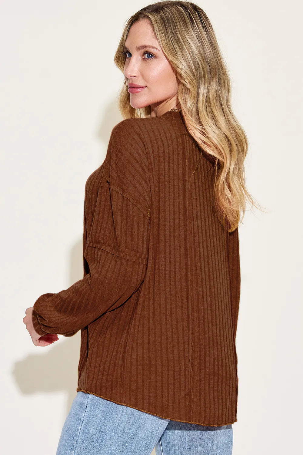 Image of Basic Bae Full Size Ribbed Round Neck Long Sleeve T-Shirt | Queeble.shop