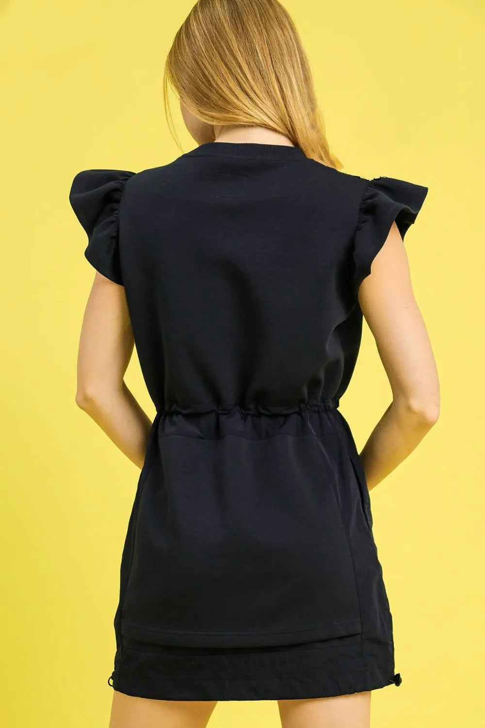 Image of Umgee Luxe knit Ruffle Sleeve Drawstring Mini Dress | Queeble.shop