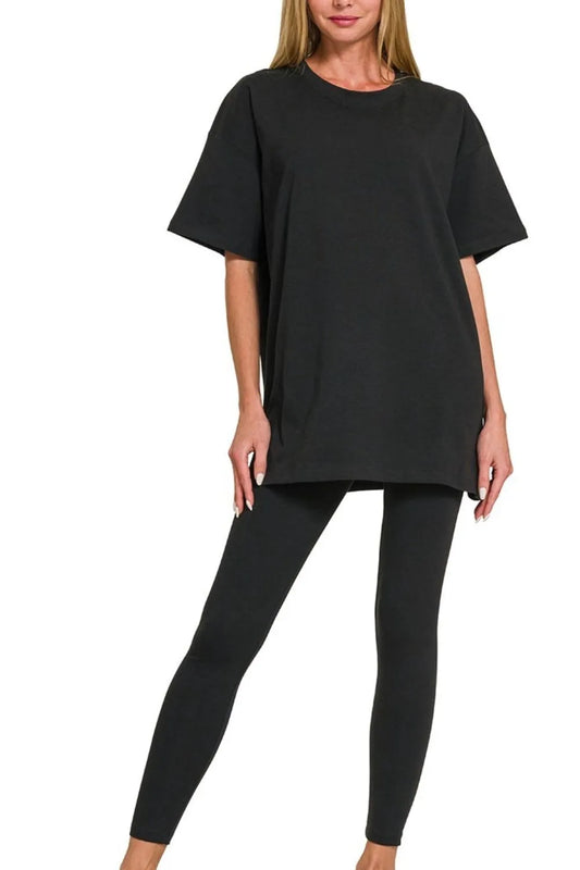 Image of Zenana Cotton Round Neck Top & Legging Set | Queeble.shop