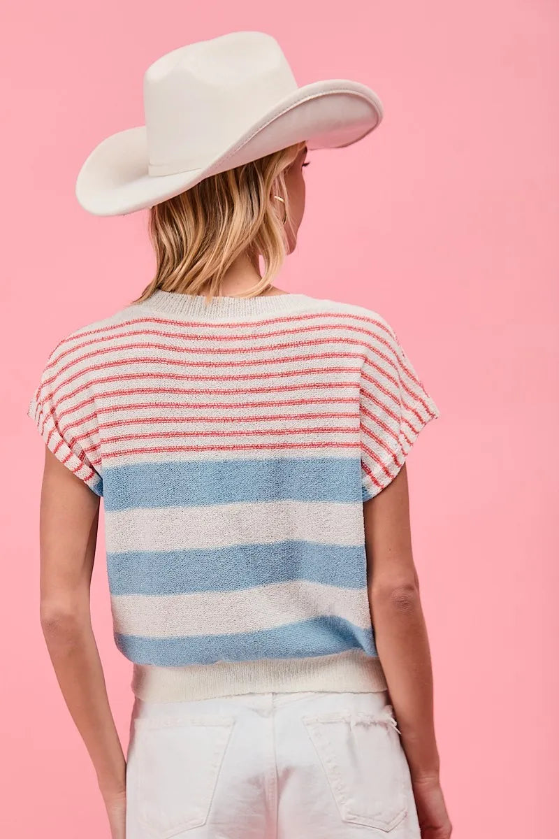 Image of BiBi Stripes Lightweight Short Sleeve Sweater | Queeble.shop