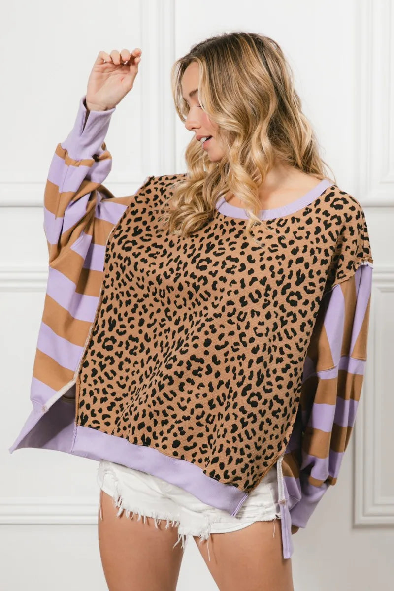 Image of BiBi Leopard and Stripe Mixed Top | Queeble.shop