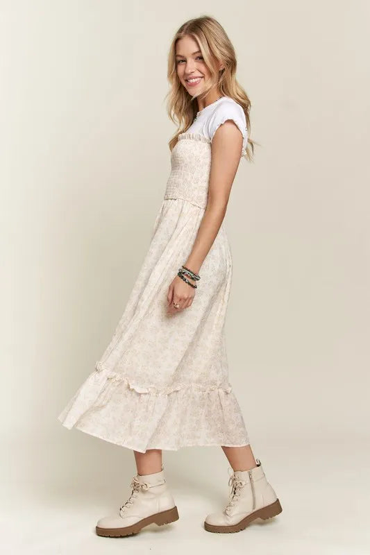 Image of ADORA Smocked Floral Ruffled Hem Cami Dress | Queeble.shop