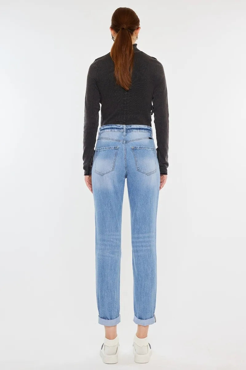 Image of Kancan High Rise Distressed Mom Jeans | Queeble.shop