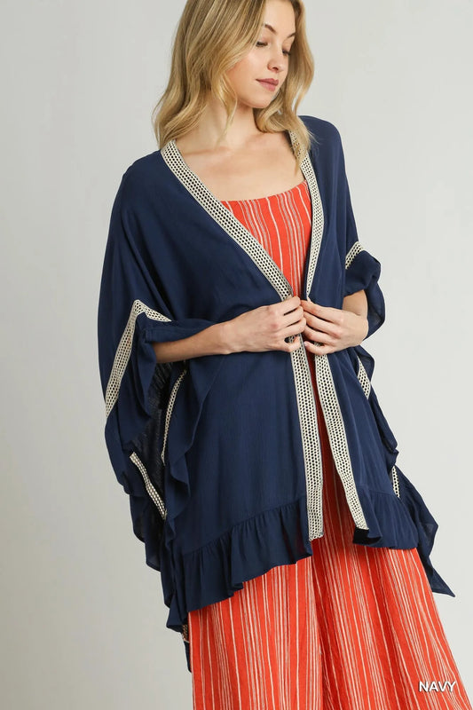 Image of Umgee Ruffle Trim Kimono with Crochet Accent | Queeble.shop