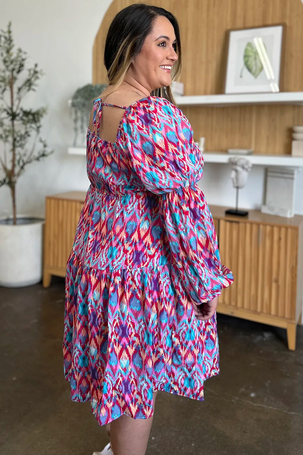 Image of Double Take Full Size Printed Long Sleeve Dress | Queeble.shop