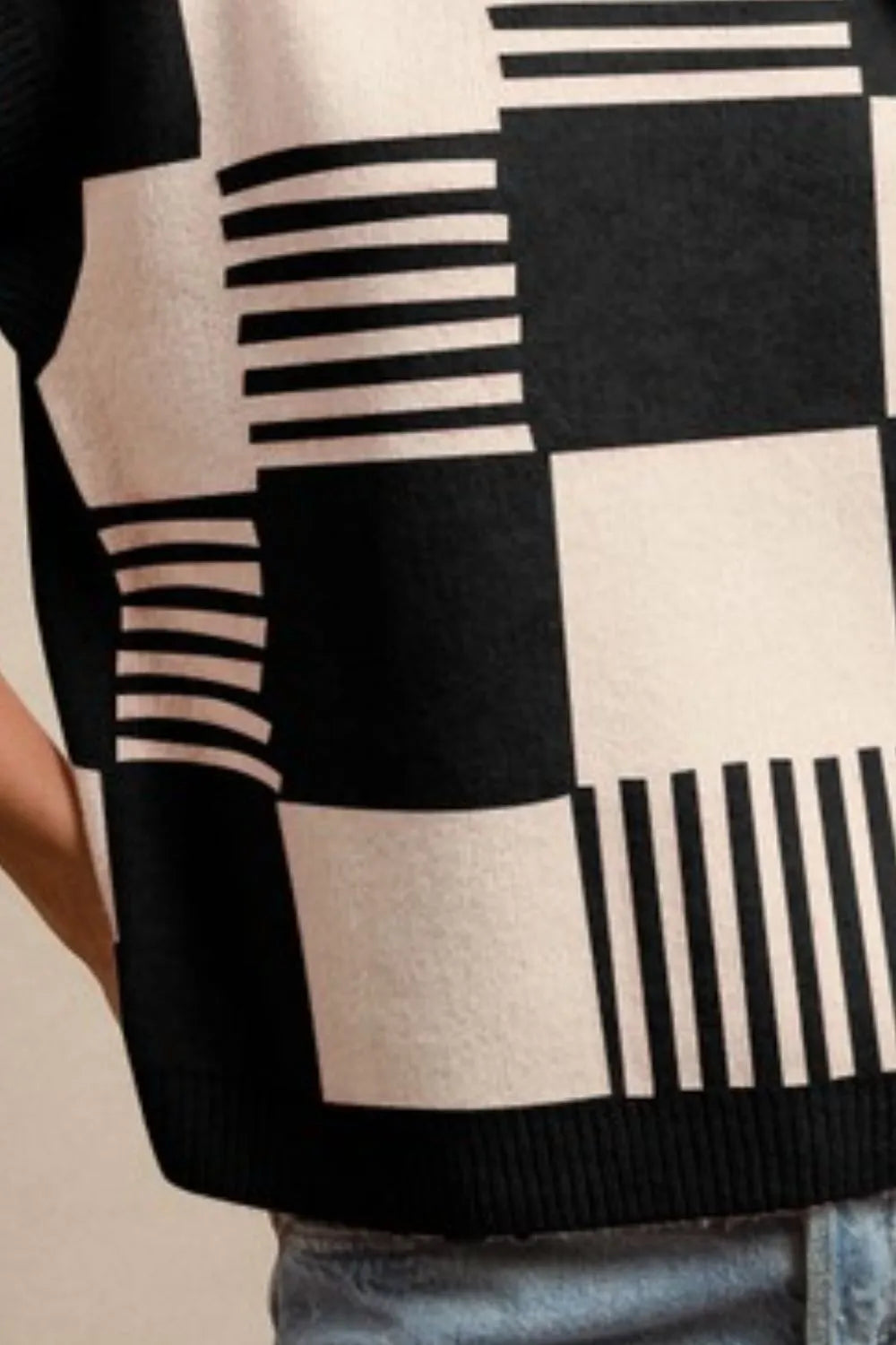 Image of BiBi Checker With Stripes Pattern Sleeveless Sweater | Queeble.shop