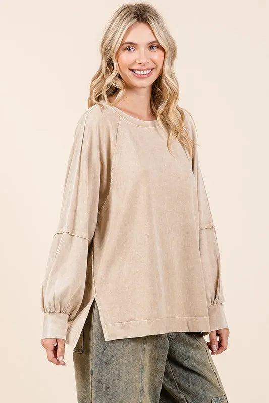 Image of Mittoshop Mineral Wash Raglan Long Sleeve Oversized Top | Queeble.shop
