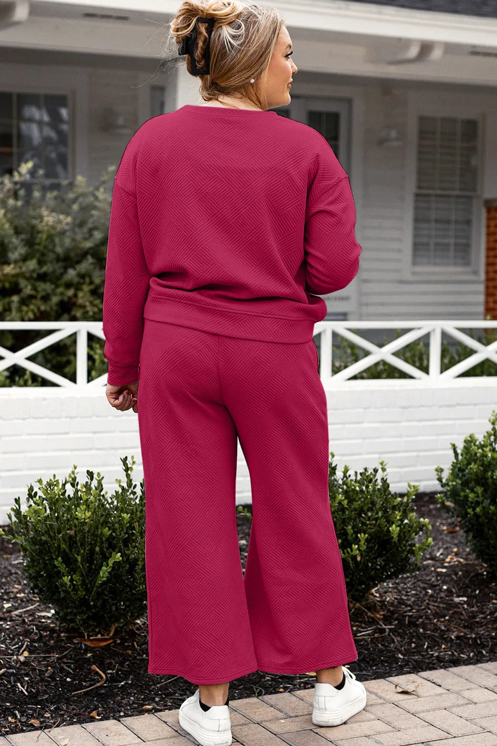 Image of Double Take Full Size Textured Long Sleeve Top and Drawstring Pants Set | Queeble.shop