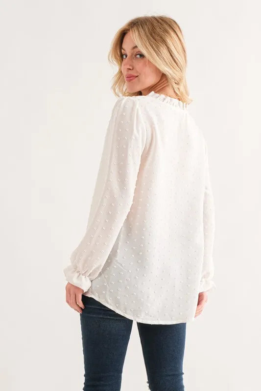 Image of And The Why Polka Dot Ruffle Detailed Blouse Top | Queeble.shop