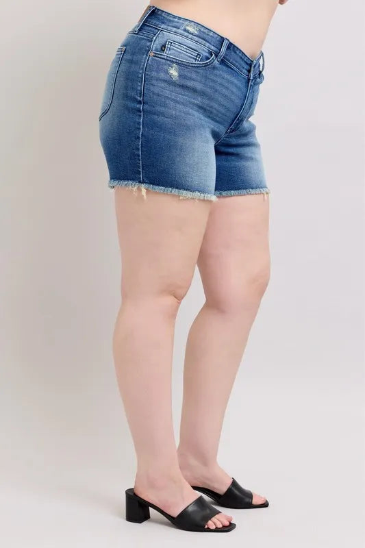 Image of Judy Blue Full Size V-Front Denim Shorts with Shield Pockets Plus Size | Queeble.shop