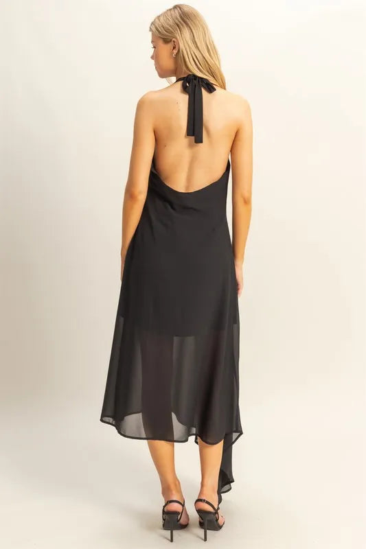 Image of HYFVE Chiffon Halter Asymmetrical Hem Dress | Queeble.shop
