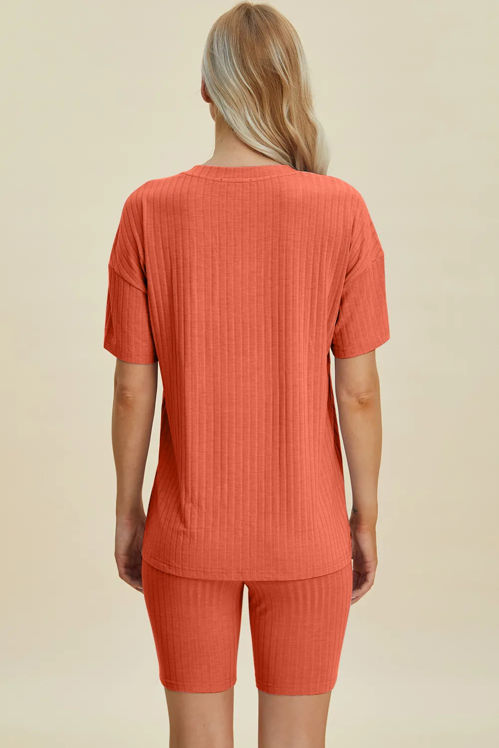 Image of Basic Bae Full Size Ribbed V-Neck Short Sleeve Top and Shorts Set | Queeble.shop