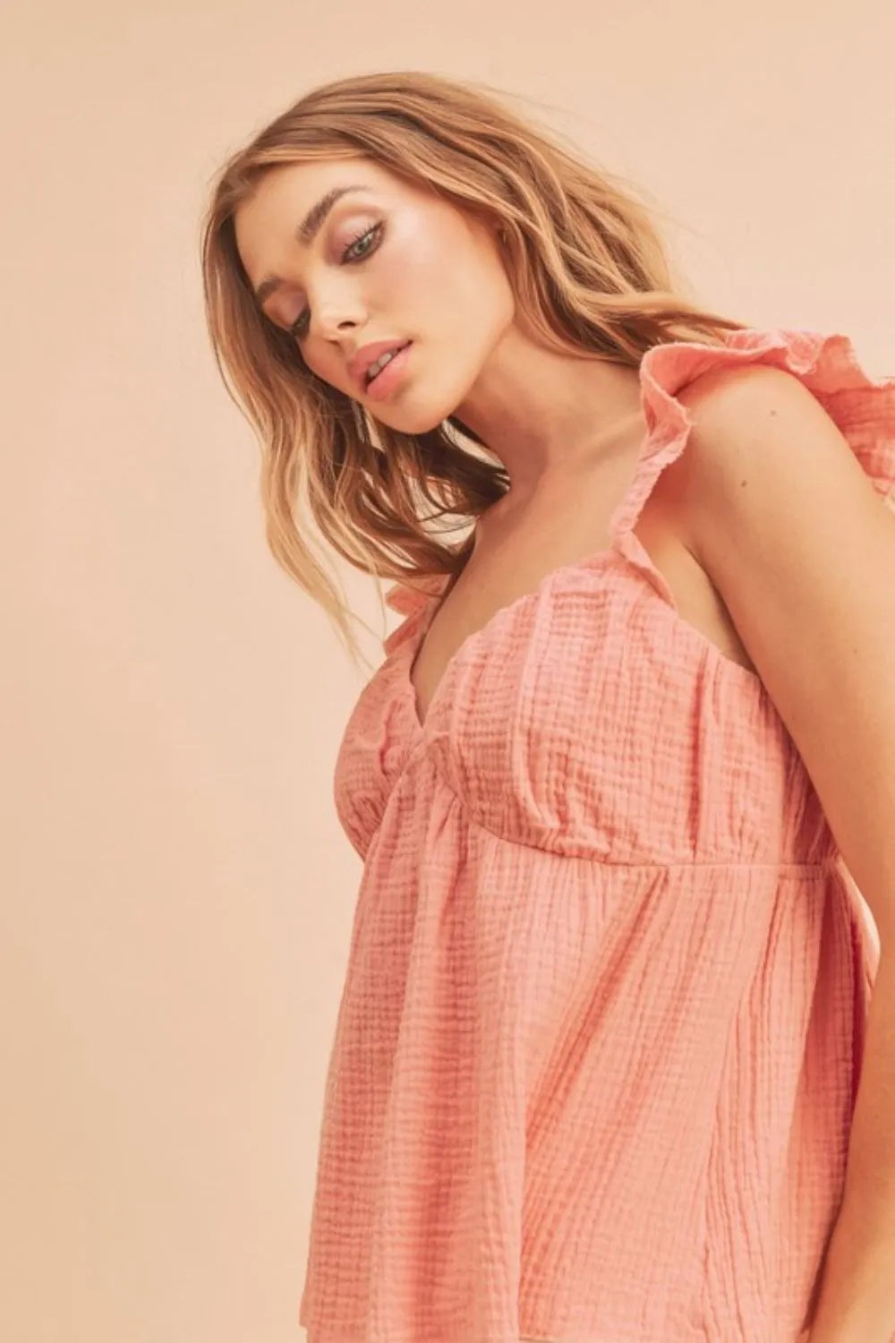 Image of Aemi + Co Sweetheart Neck Ruffled Strap Top | Queeble.shop
