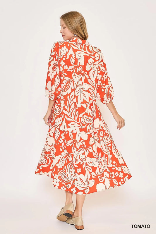 Image of Umgee Floral Print Tiered Midi Dress | Queeble.shop