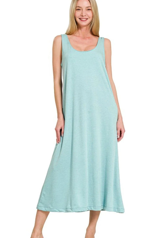 Image of Zenana French Terry Twisted Strap Midi Dress | Queeble.shop
