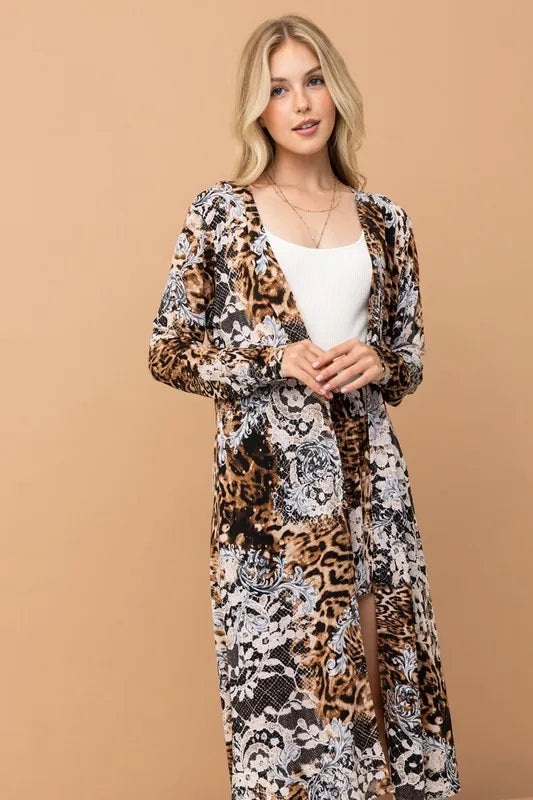 Image of And The Why Animal Print Kimono and Shorts Set | Queeble.shop