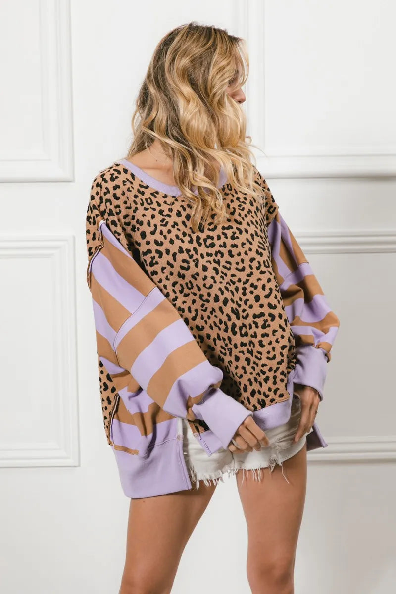 Image of BiBi Leopard and Stripe Mixed Top | Queeble.shop